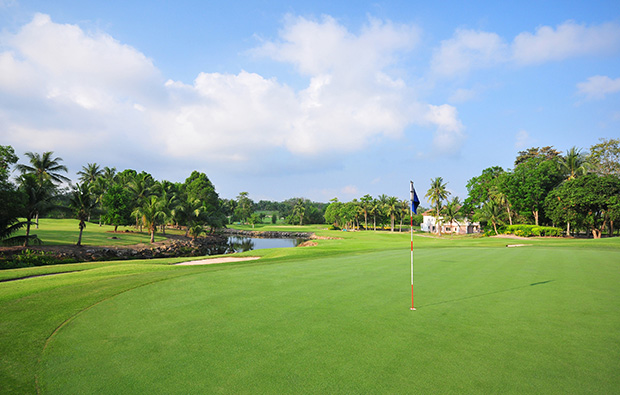 looking back from green, rayong green valley country club, pattaya, thailand